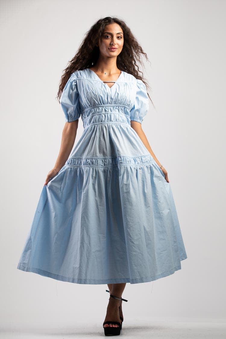 pleat long dress