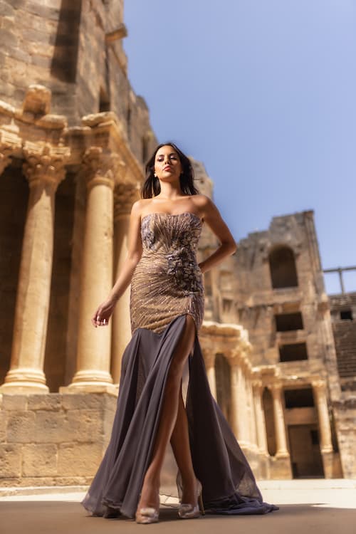 Off Shoulder Embroidered Long Dress