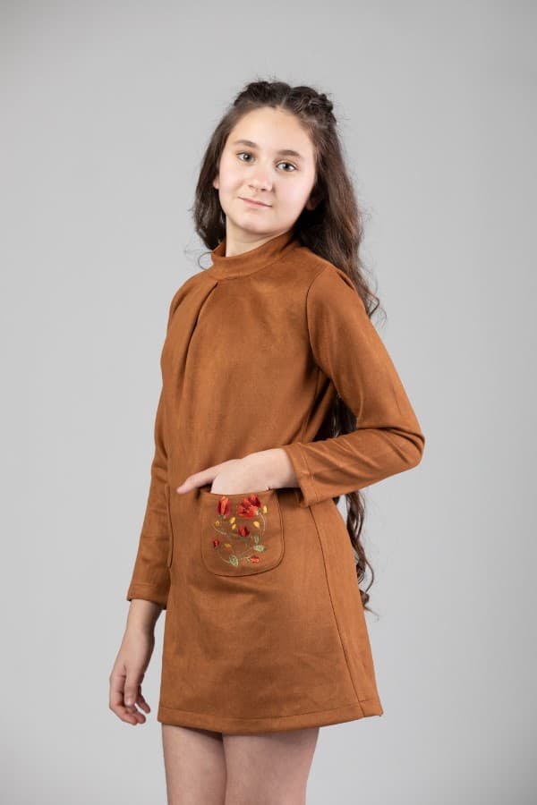 Mini Dress Suede Fabric With  Embroidery