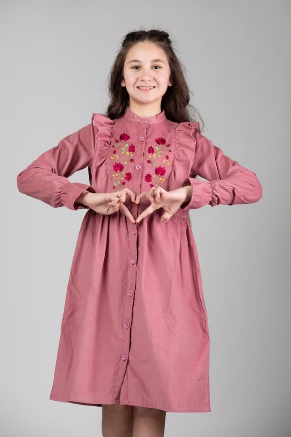 Corduroy Long Dress With Embroidery