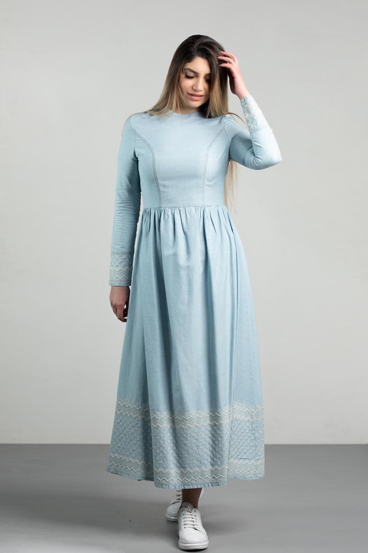 embroidered long-sleeve dress