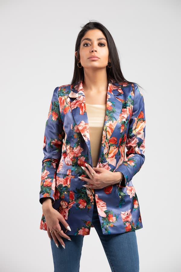 printed satin blazer