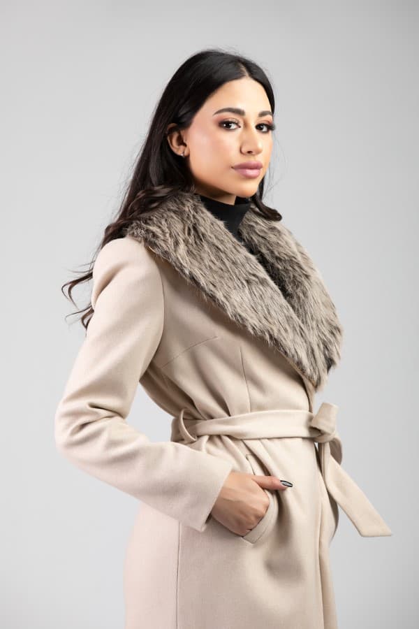 Tweed Long Coat With Fur