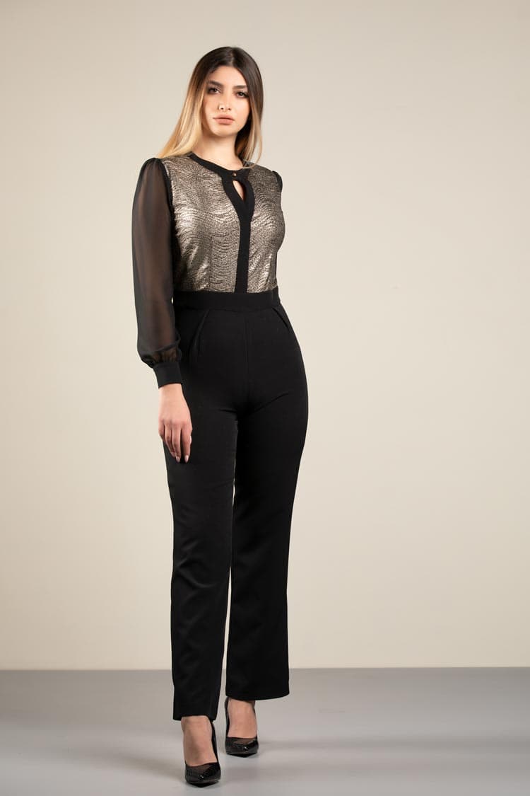 long jumpsuit with chiffon sleeves