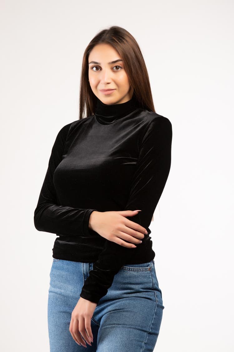 high neck velvet top