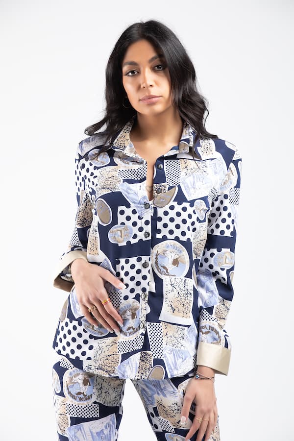 satin printed blazer