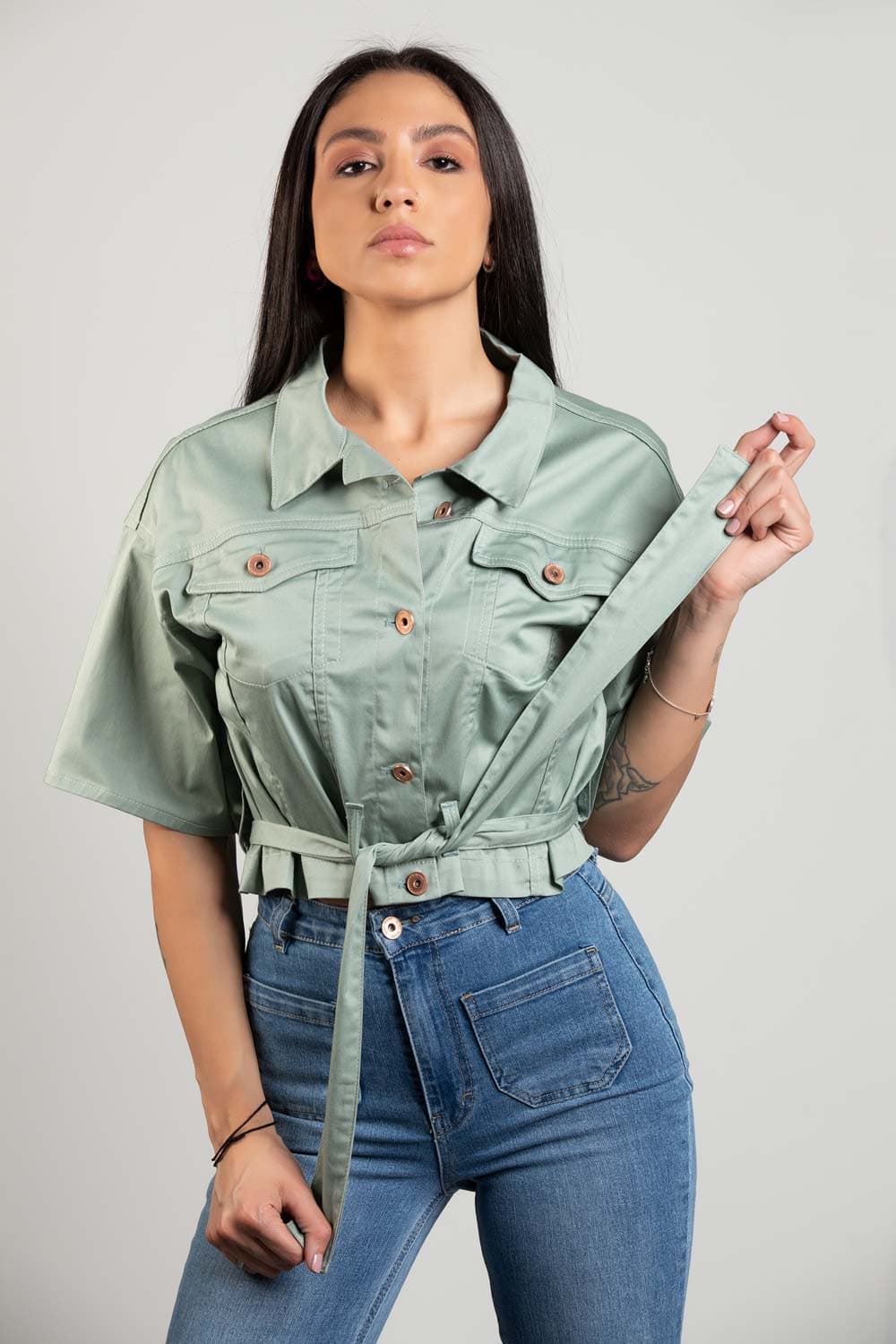 CROP BELTED JACKET