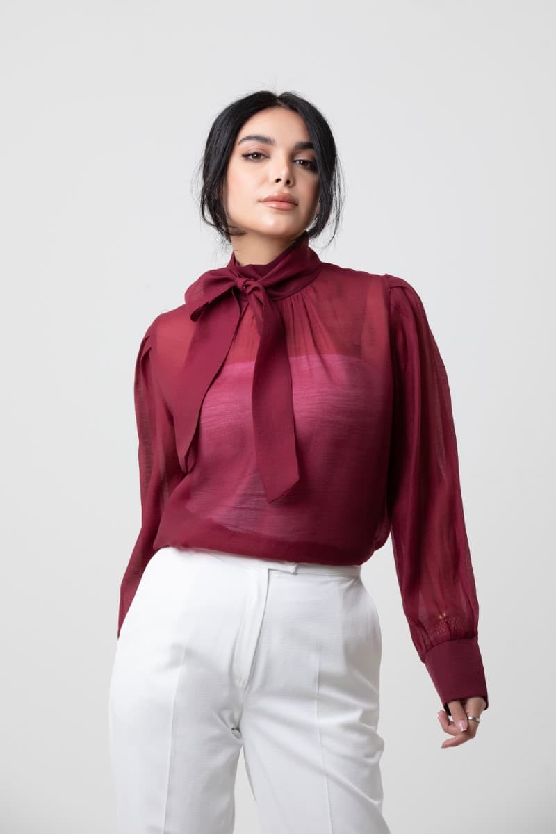 Long Sleeve Crepe Chiffon Blouse
