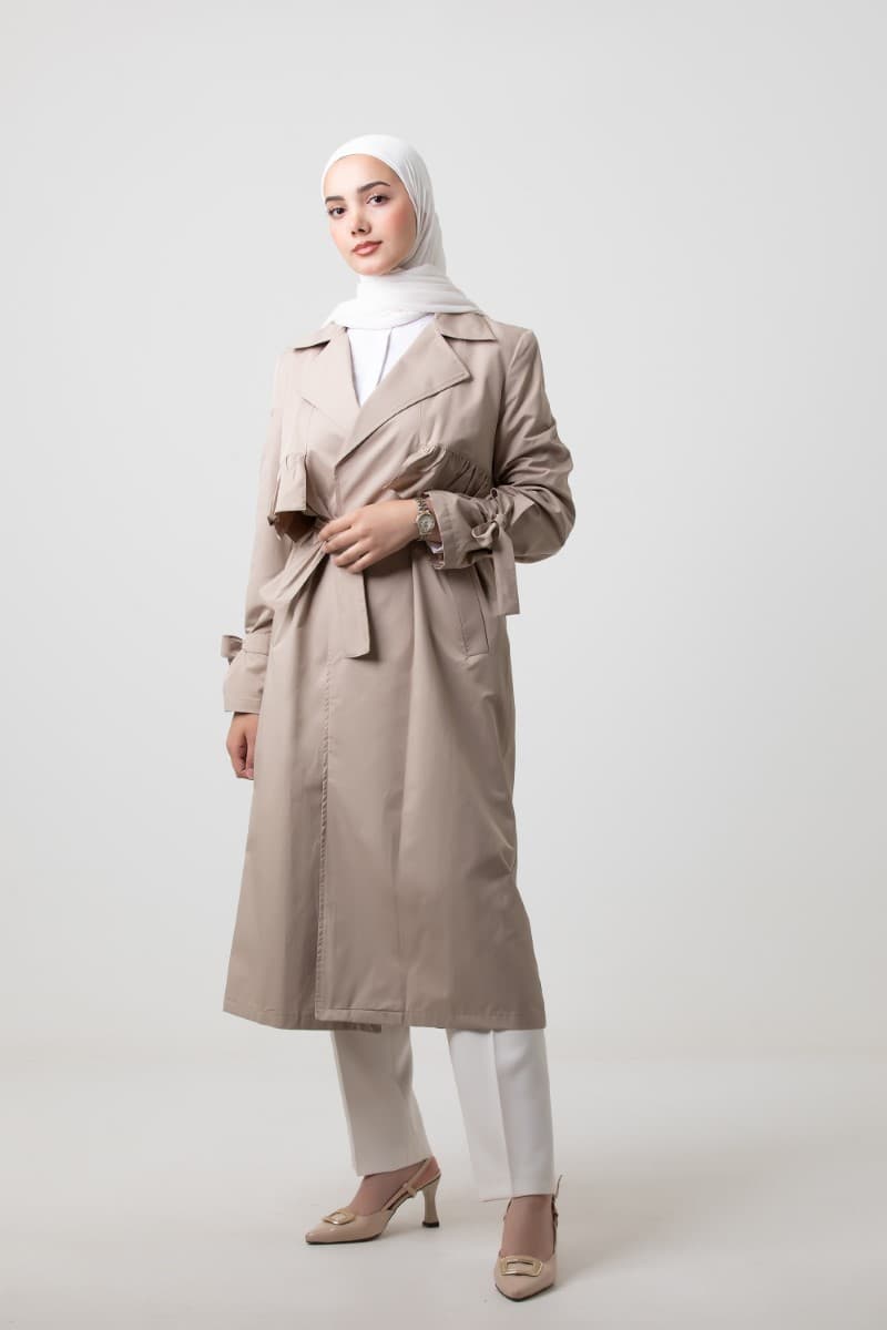 Coat With Raffles And Belt