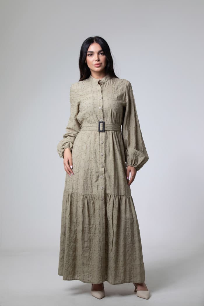 Long Sleeve Long Dress With Belt
