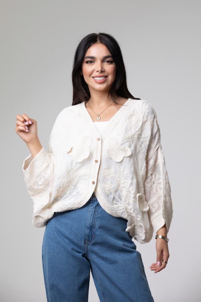 Oversized Cardigan With Embroidry